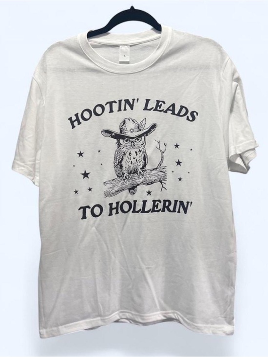 Source Unknown Tops - Graphic Cowboy Owl Tee - White with Black Print